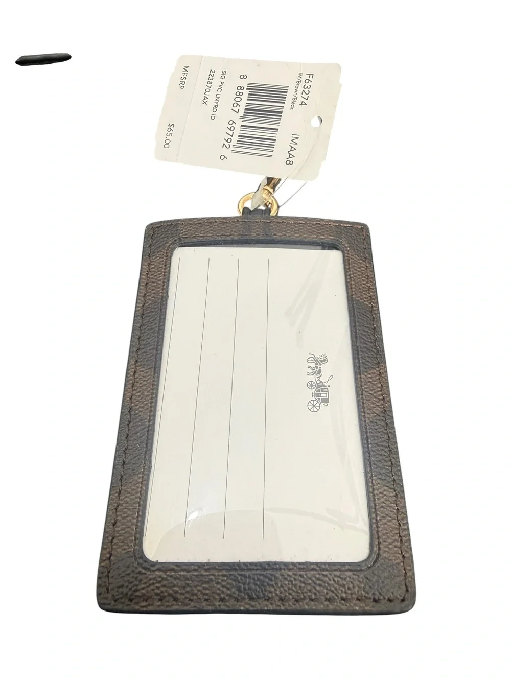 COACH Brown Signature Card Holder with Black Strap